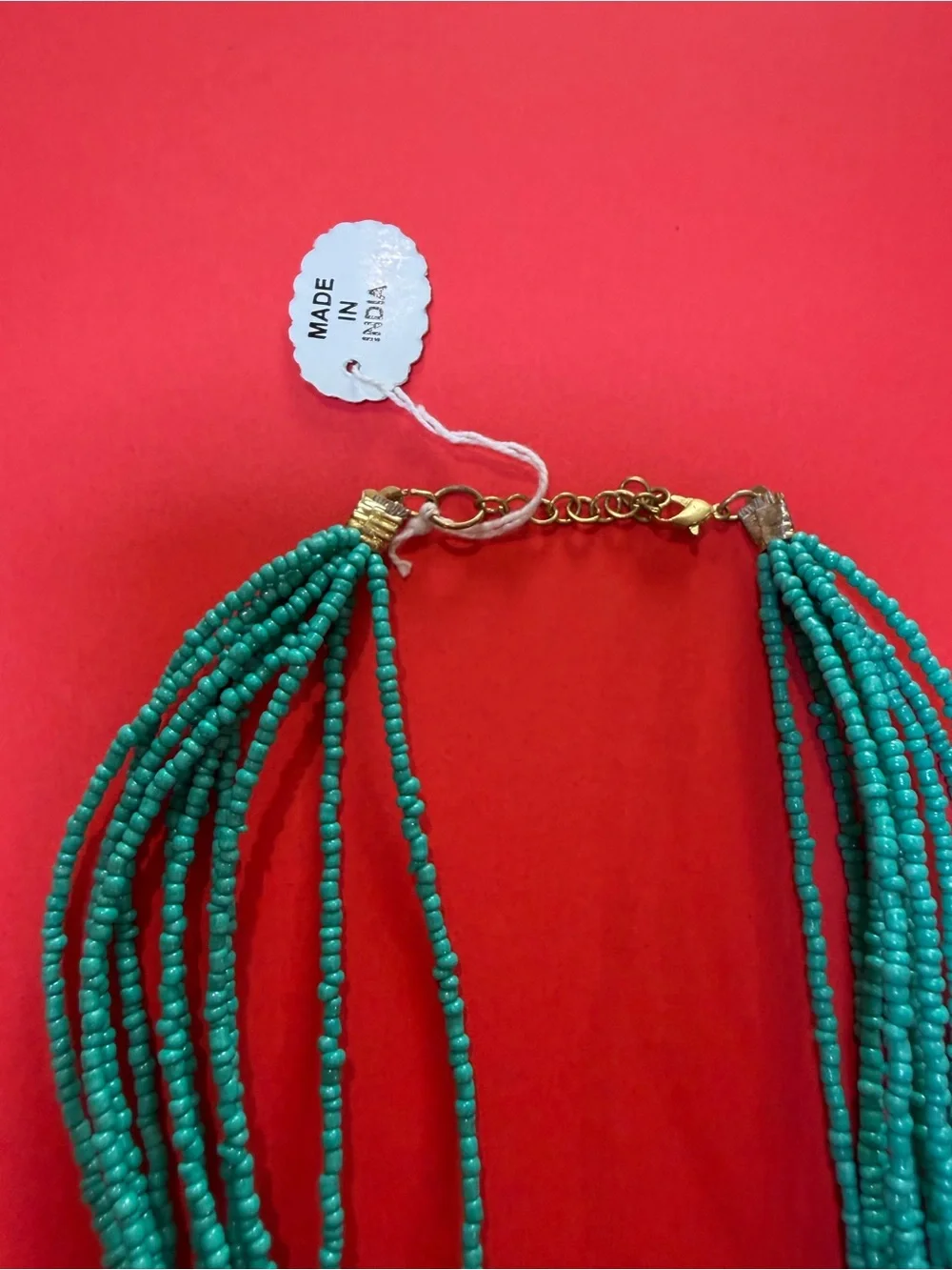 Turquoise and Cream Beaded Multi-Strand Statement Necklace& beautiful earrings